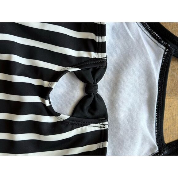 Ruffle Butts Black & White Stripe Halter Baby One Piece Swimsuit Bathing Suit - Picture 7 of 11